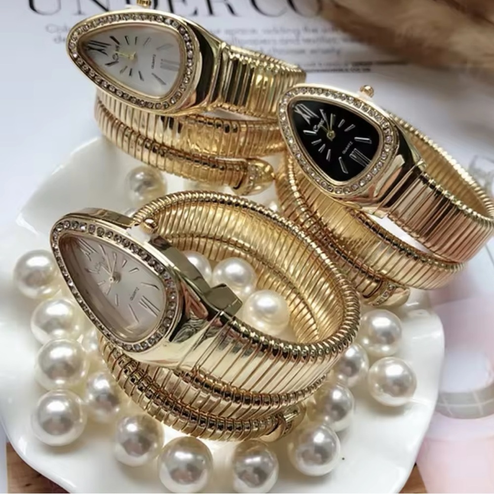 Serpenti Luxury Gold Wrap Watch with Crystal-Embellished Teardrop Dial